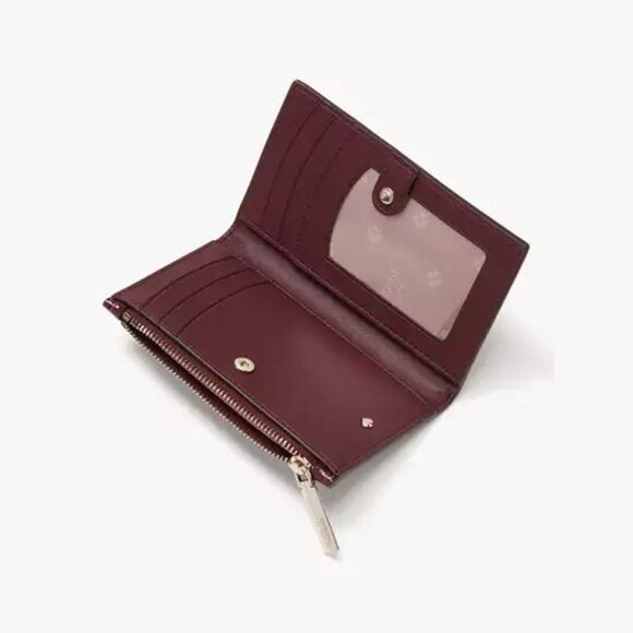 Kate Spade Spencer Croc-Embossed Leather Slim Bifold Wallet Grenache Wine Brown - Picture 2 of 6